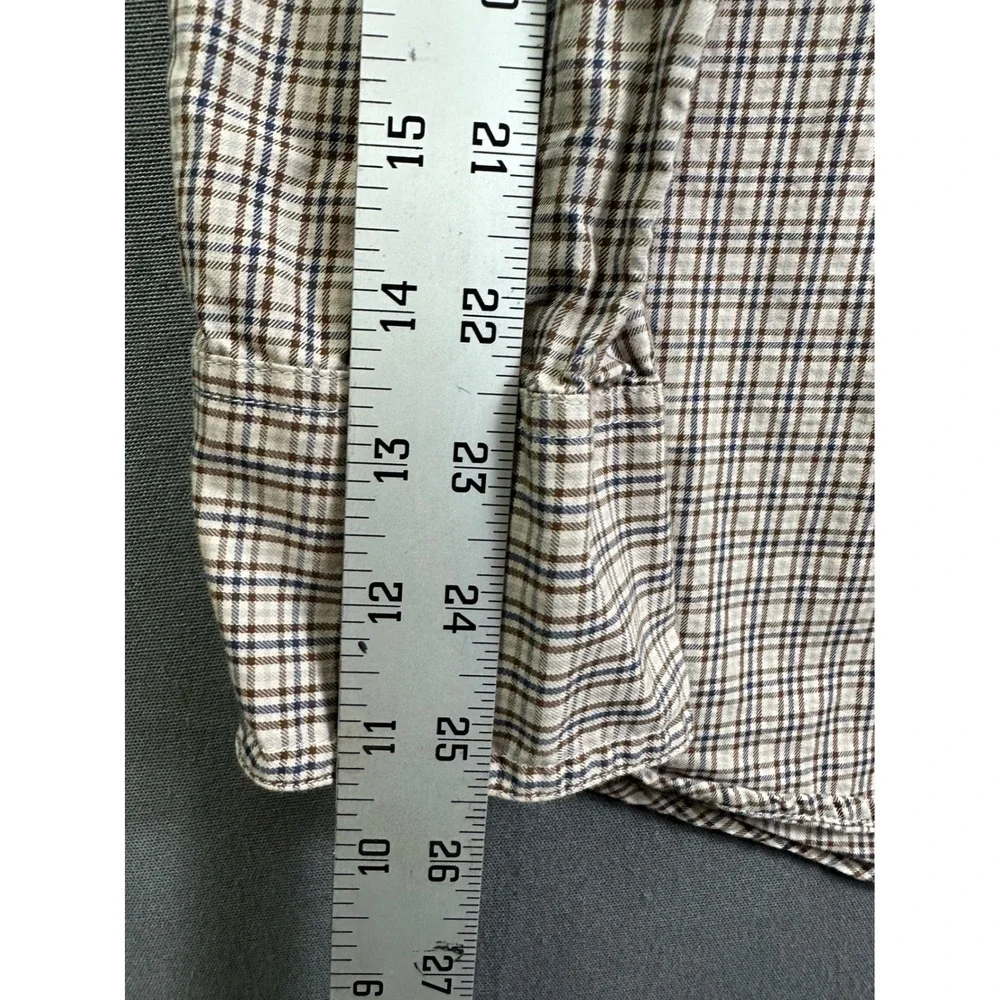 Eddie Bauer Mens Medium Plaid Button Down Shirt Long Sleeve Cotton‎ Brown Blue